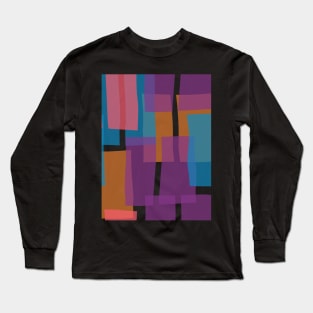 Colorful Purple Mid Century Modern 60s Style Geometric Cut Outs Pattern Long Sleeve T-Shirt